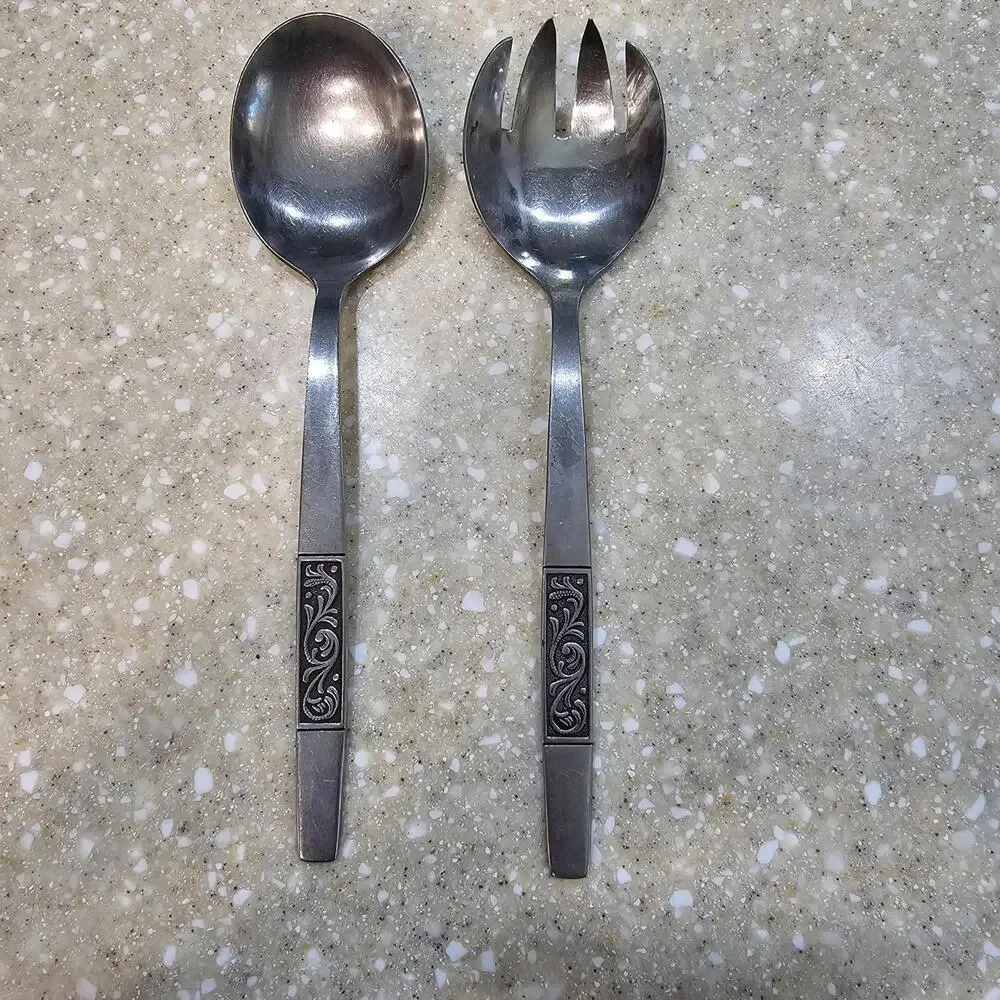 Amefa Holland Royal Damask Vintage Stainless Steel Serving Utensils Set Of 2